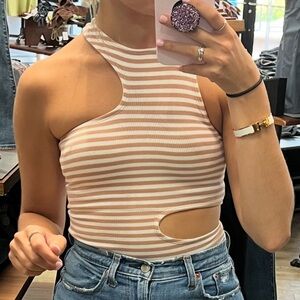 Abercrombie & Fitch Tan and White Striped Bodysuit